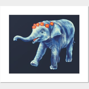 Cute Elephant With Wreath Of Flowers Posters and Art